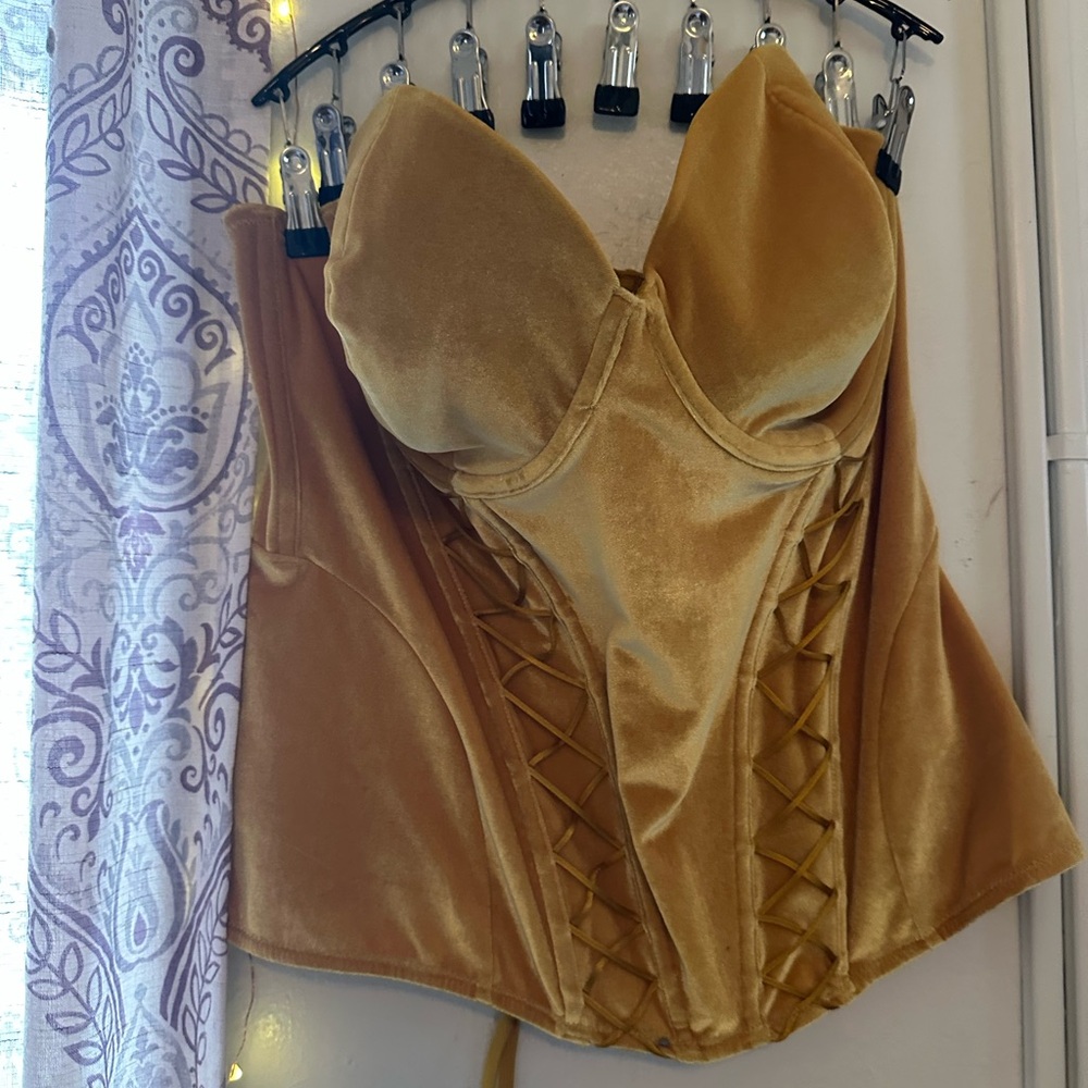 Savage X Fenty Mustard velvet Corset Top NWTs